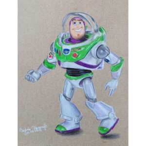 sylwia narysuje rysunki postaci Buzz Astral Toy Story